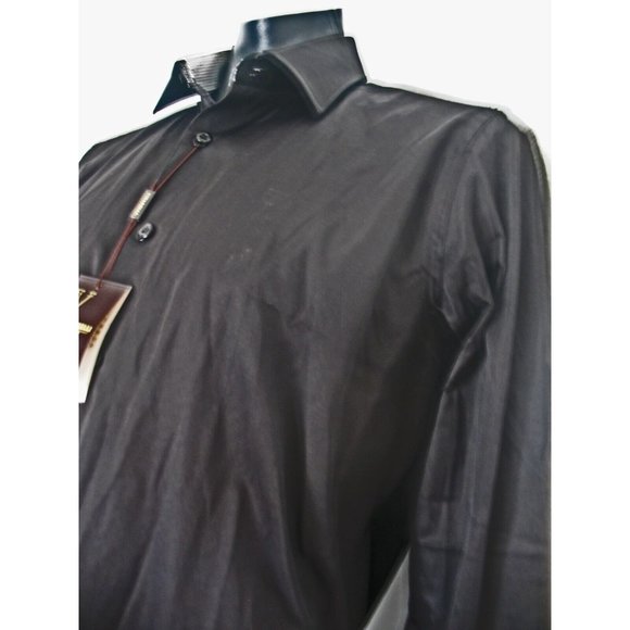 Vitarelli Men's Button Down -Size Large 16.5 Solid Black, Flip Cuffs NEW Italy - Picture 7 of 8